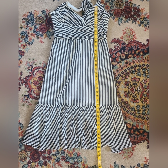 BCBG Max Azaria Black and White Striped Silk Halter Dress - Picture 8 of 10